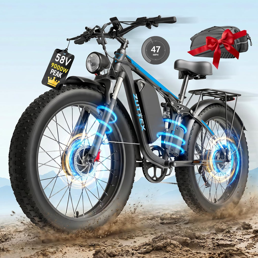 Peak 9000W Dual Motor Ebike for Adults, 58V Max-Output Battery 24Inch Fat Tire Electric Bike, Max 47MP H Speed & 105 Miles Range, Hydraulic Disc Brakes Full Suspension