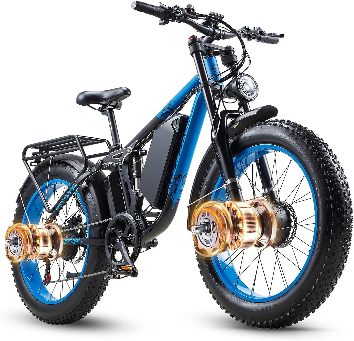 Peak 3000W Dual Motor Ebike for Adults, 48V 25AH Long Range Electric Mountain Bike, 30-34MPH Step-Thru Unlocked Electric Bike, 24'Fat Tires & Full Suspension,Conquer Mountains, Snow, Sand & Roads,Blue