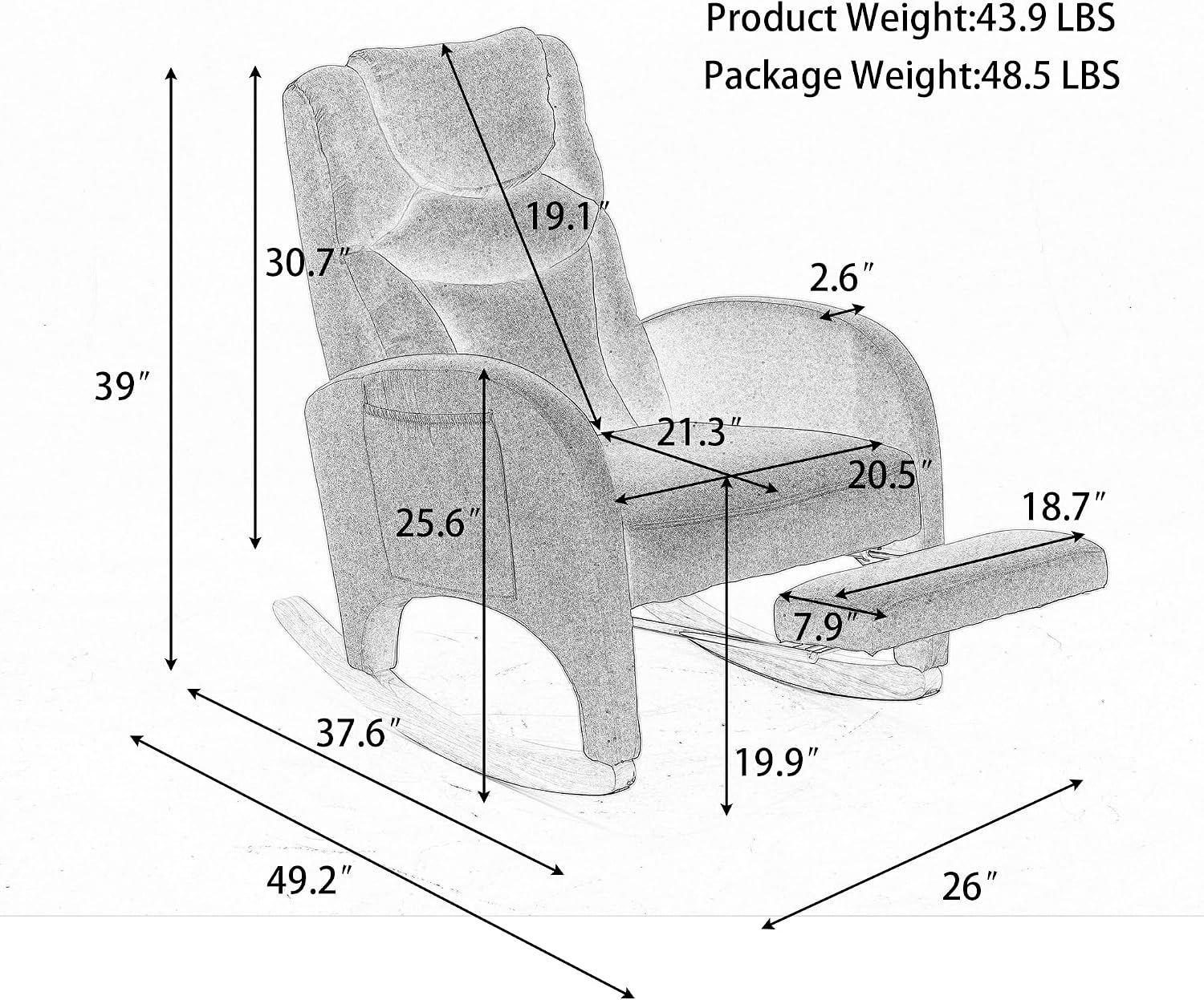 LUMISOL Rocking Chair with Adjustable Footrest, Soft Teddy Fabric Rocking Chair with Pocket for Nursery, Comfy Wing-Back Glider Rocker with Solid Wood Base for Living Room Bedroom Balcony, Ivory