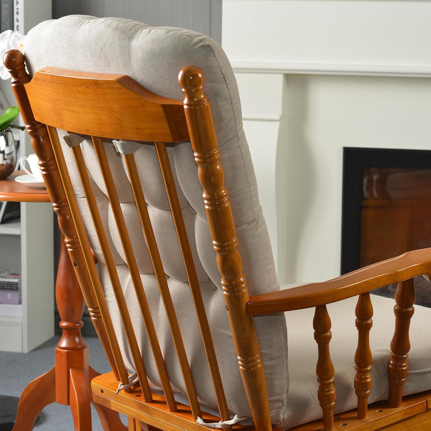 Solid Wood Glider Rocking Chair and Ottoman Set, Rustic Nursery Glider Rocker with Padded Cushion, Smooth Rocking Motion Indoor Living Room Nursing Napping Reading, Honey Beige