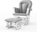 Child Craft Cozy Glider Rocker and Ottoman Set, Smooth Quiet Gliding Motion, Padded Cushion with Convenient Storage Pockets, Solid Wood Base & Frame (Matte White with Light Gray Cushion)