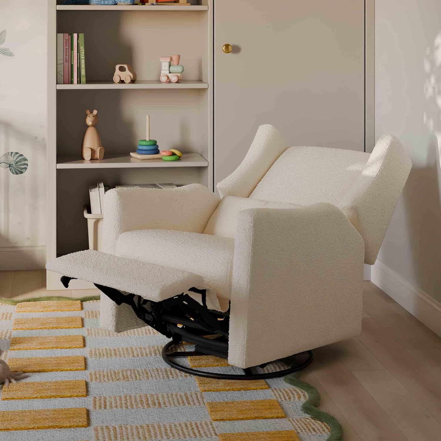 Babyletto Kiwi Recliner and Swivel Glider in Performance Ivory Boucle, GREENGUARD Gold Certified, Manual Recline, Water Repellant + Stain Resistant Fabrics