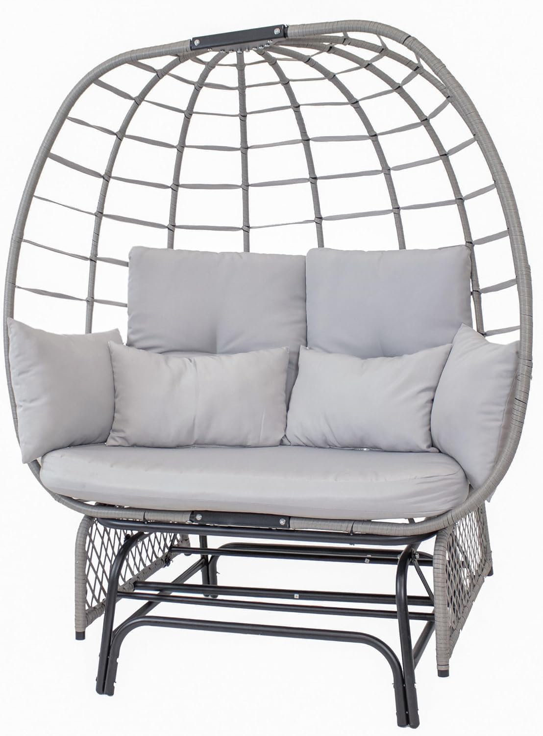 Sunnydaze Double Outdoor Egg Chair with Legs - 2-Seat Glider Rocking Egg Chair with Cushions and Pillows - Gray