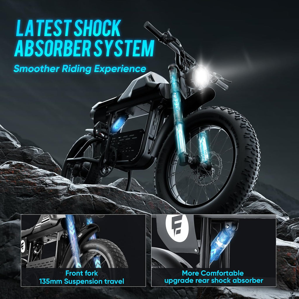 eAhora Dual Motor Electric Bike - Adults 4000W 44MPH Ebike 52V 30Ah Long Range Electric Dirt Bike, 20 * 4.5 Fat Tire Electric Mountain Bike Full Suspension Electric Motorcycle for Off Road