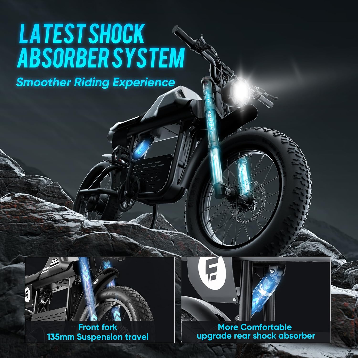 eAhora Dual Motor Electric Bike - Adults 4000W 44MPH Ebike 52V 30Ah Long Range Electric Dirt Bike, 20 * 4.5 Fat Tire Electric Mountain Bike Full Suspension Electric Motorcycle for Off Road