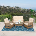 VIVIJASON 4-Piece Outdoor Patio Wicker Conversation Sets, All Weather Outdoor Rattan Furniture Set Includes Glider Loveseat, Coffee Table, 2 Glider Rocker Chairs with Cushions for Lawn Garden Balcony