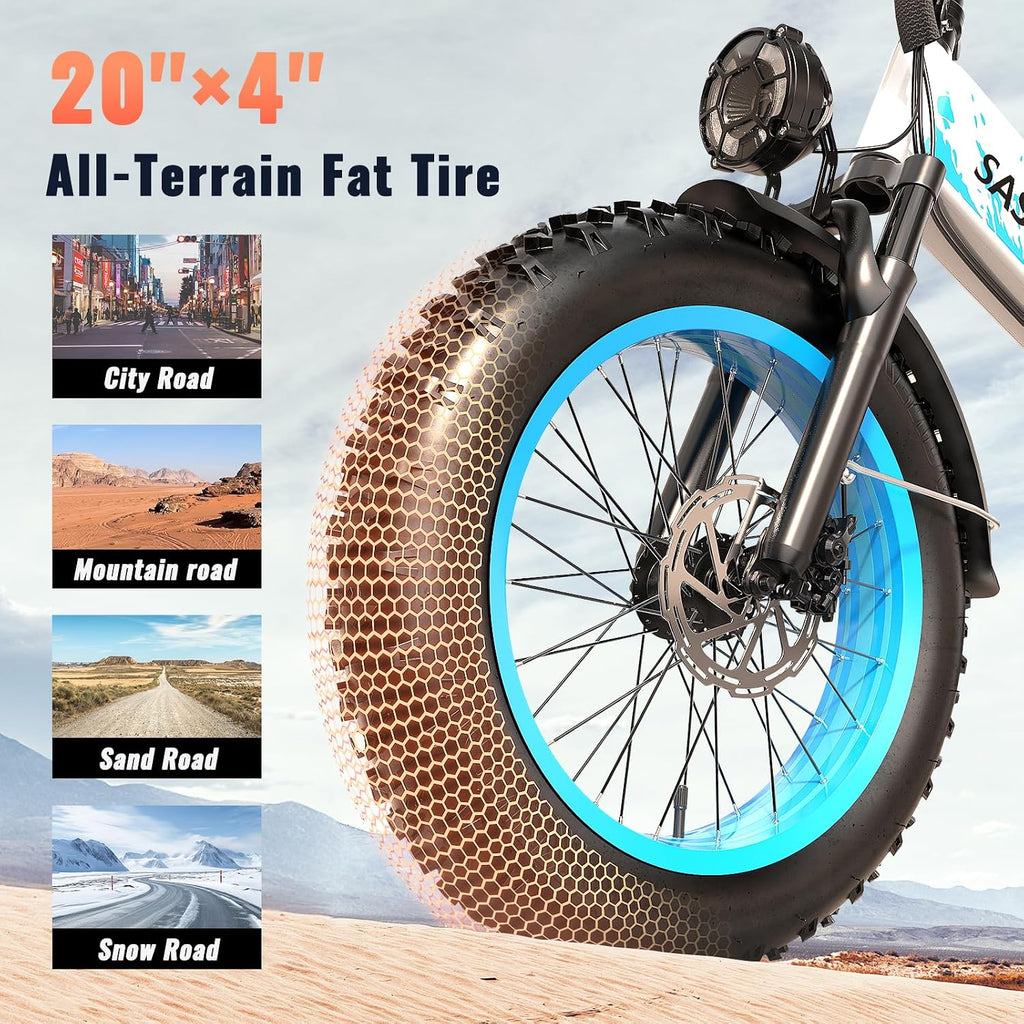 SASIKEIBIKE 1500W Electric Bike for Adults Full Suspension,48/52v 20AH Electric Dirt Bike with 20' x 4.0 Fat Tire,70 Miles Electric Bicycle, Ebike for Snow, Mountains, Road UL Certified