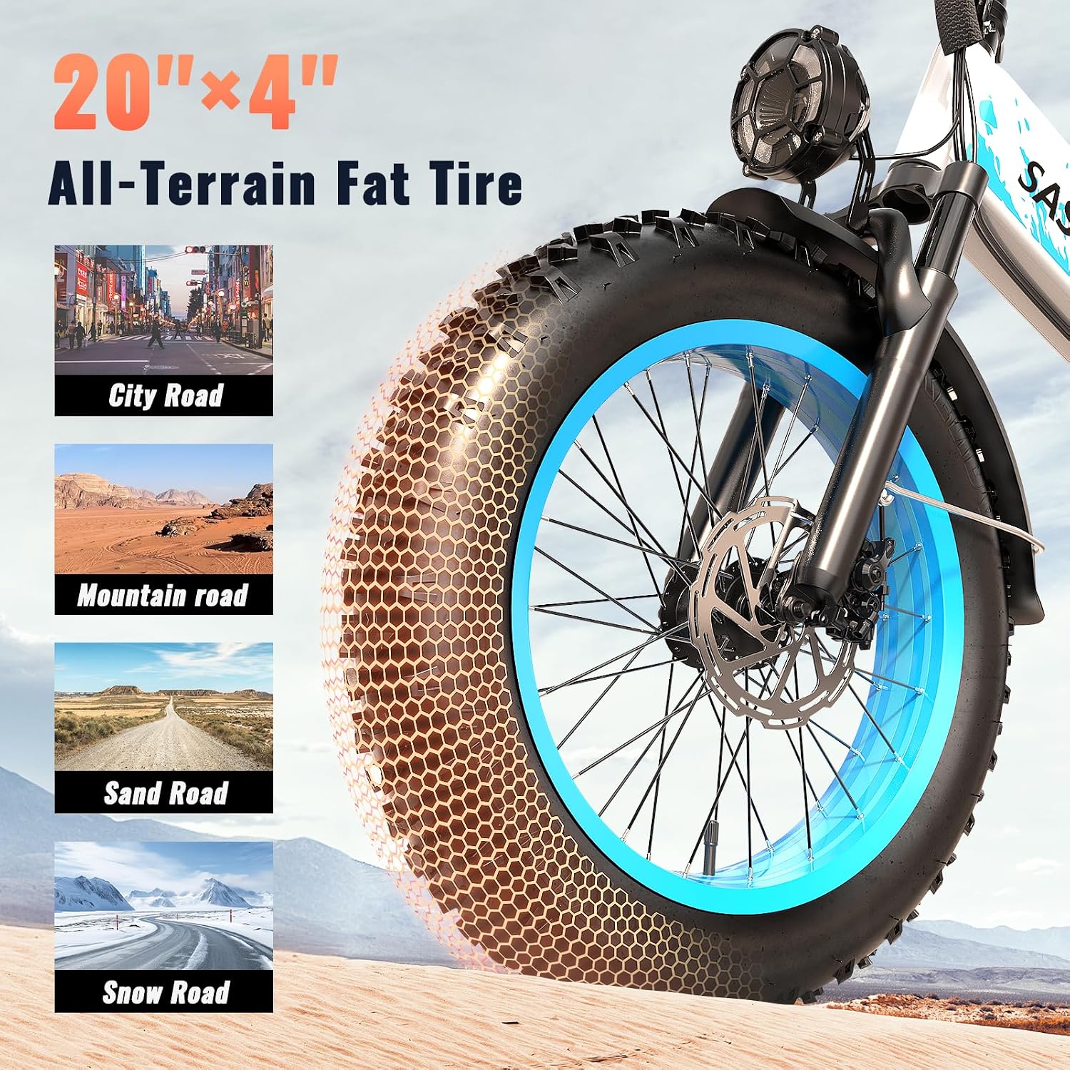 SASIKEIBIKE 1500W Electric Bike for Adults Full Suspension,48/52v 20AH Electric Dirt Bike with 20' x 4.0 Fat Tire,70 Miles Electric Bicycle, Ebike for Snow, Mountains, Road UL Certified