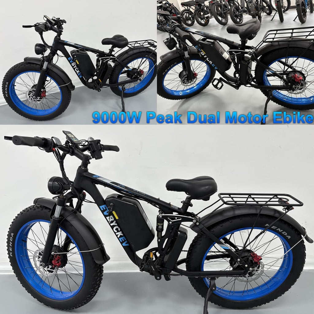 9000W Peak Electric Bike for Adults,58V Max-Output 1856Wh Dual Motor Ebike,34Ah Battery 47MPH Up to 105Miles Fast 24' x4.0 Fat Tire Ebike,Full-Suspension Mountain E-Bike for Beach Snow
