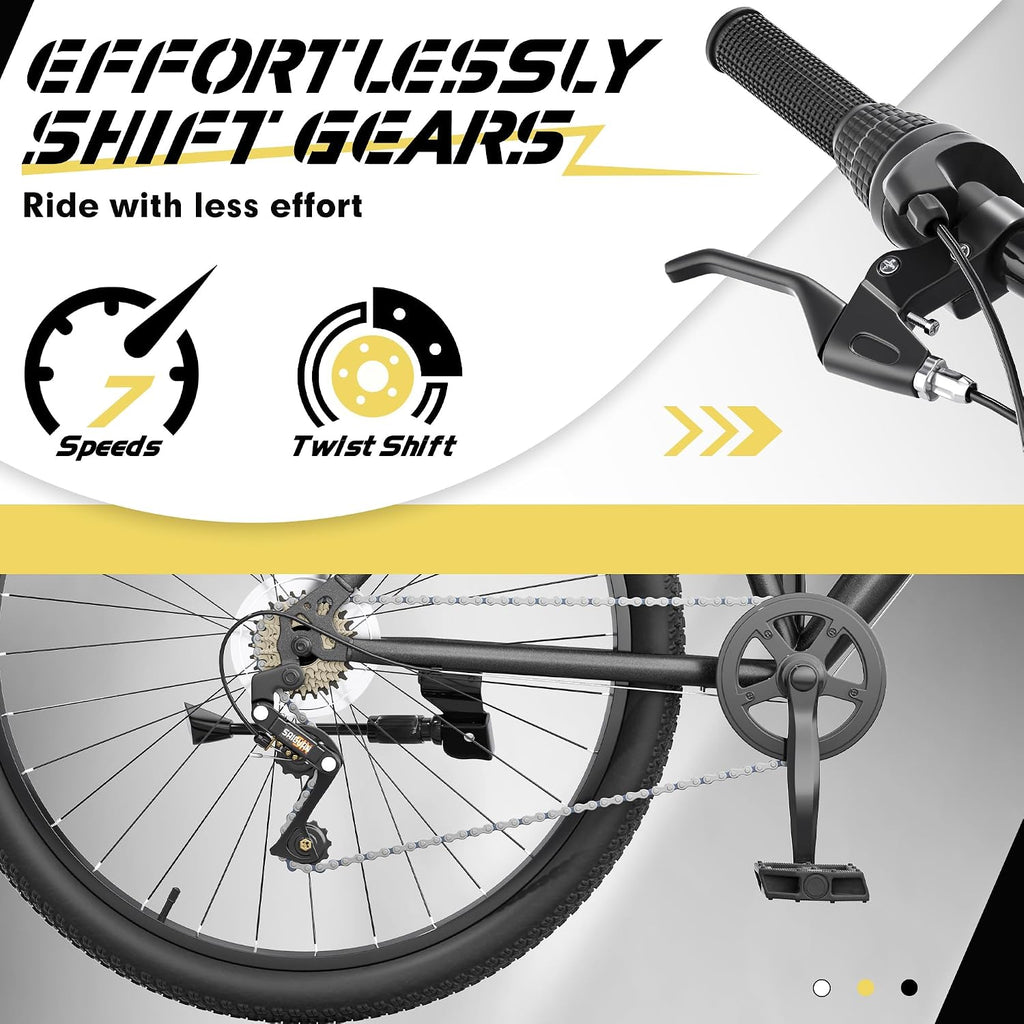 Hardtail Mountian Bike with 7 Speeds Drivetrain for Adult, 26 Inch Mens Womens MTB with Widened Carbon Steel Frame, Front Suspension, Commuting Bikes with V Brakes(X5 Black)