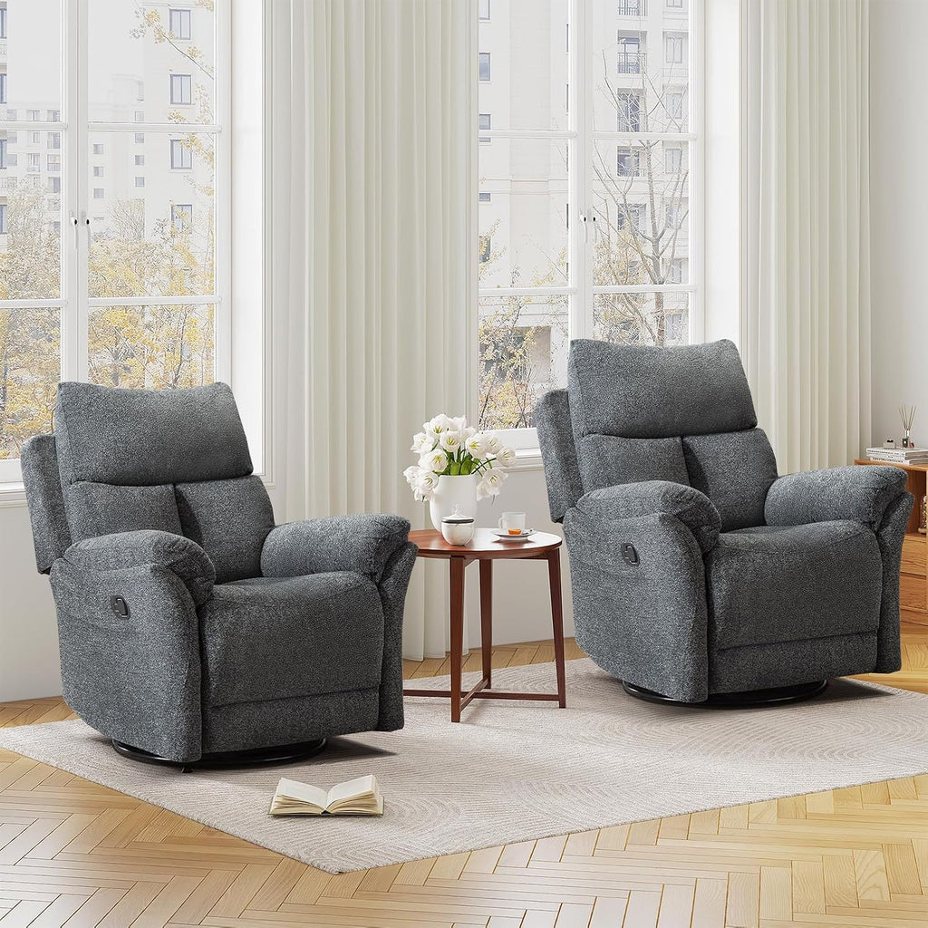 ANJ Swivel Rocker Recliner Chair Set of 2,Manual Fabric Nursery Rocking Recliner, Modern Rocking Reclining Chairs for Living Room, Bedroom, Small Space (Gray)