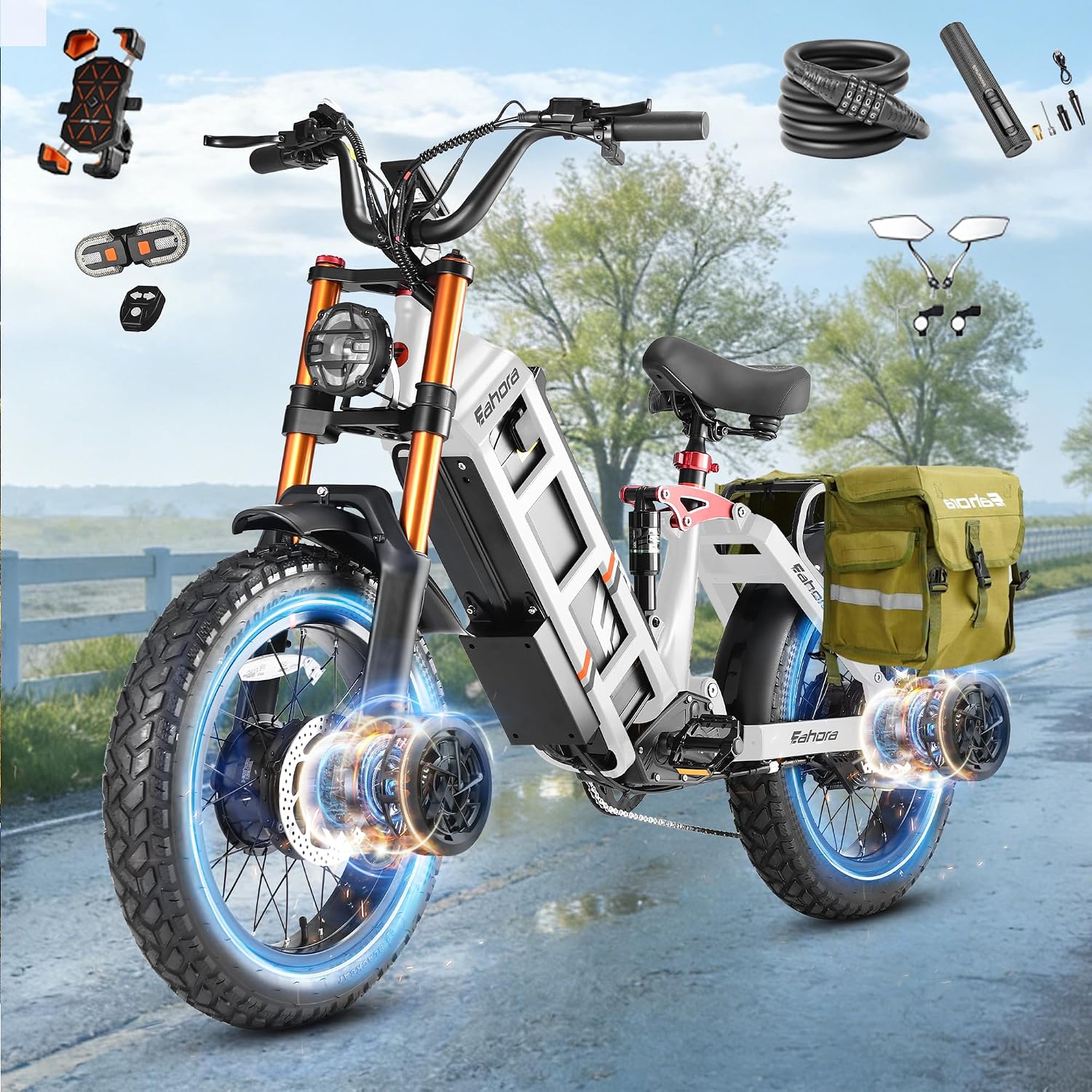 eAhora Juliet Pro 2/Juliet Electric Bike for Adults 5400W/1200W Dual Motor Electric Bicycle 43MPH 60V 70Ah 220+Miles Long Range 20' Fat Tire Full Suspension Mountain E-Bike with APP Control