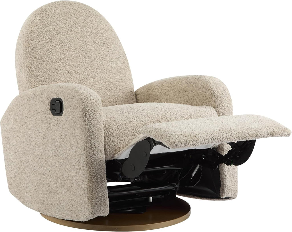GDFStudio Swivel Glider Recliner Chair Nursery Rocker Recliner Chair with Boucle Upholstered High Back Single Seat Sofa Chair with Deep Seat Manual Nursing Reclining for Living Room, Almond