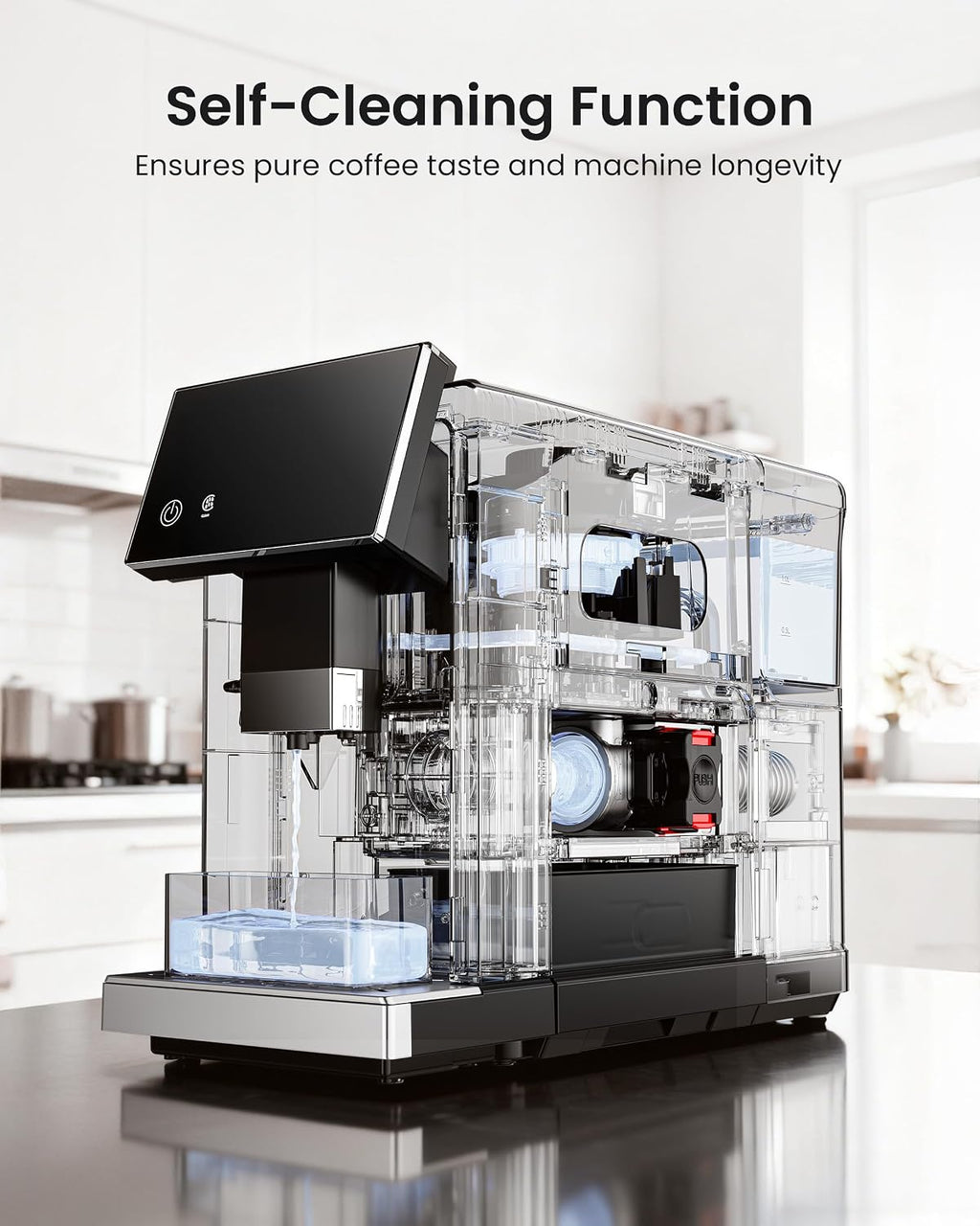Fully Automatic Coffee Machine, 20 Bar Coffee Maker with Grinder, Automatic Espresso Machine with 15 Grinding Levels, Touch Control for Cappuccino & Latte, Auto Self-Cleaning