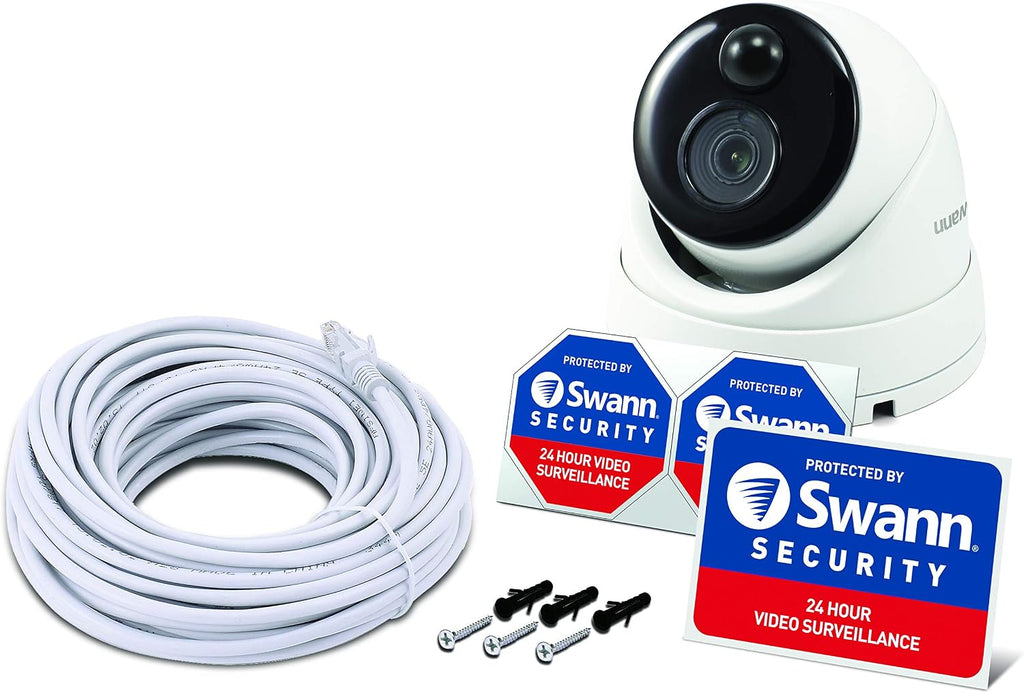Swann Home Security Camera,PoE Cat5e NVR 4K HD Video, Indoor or Outdoor Wired Surveillance CCTV Dome,Color Night Vision,Heat Motion Detection,Metal Housing,Local Storage