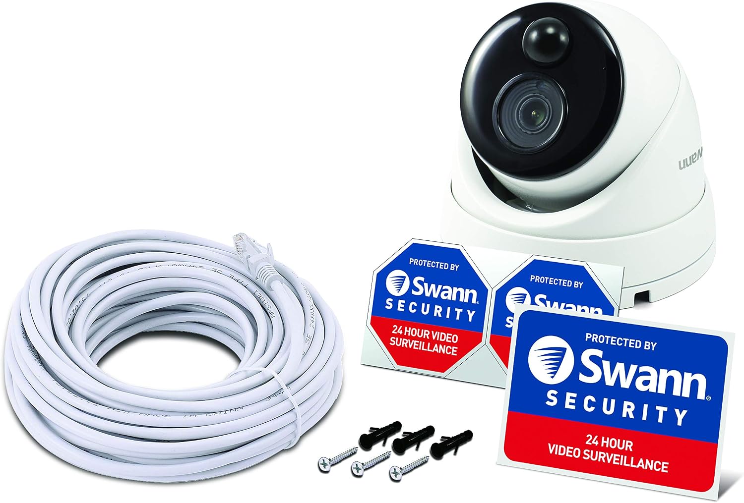 Swann Home Security Camera,PoE Cat5e NVR 4K HD Video, Indoor or Outdoor Wired Surveillance CCTV Dome,Color Night Vision,Heat Motion Detection,Metal Housing,Local Storage