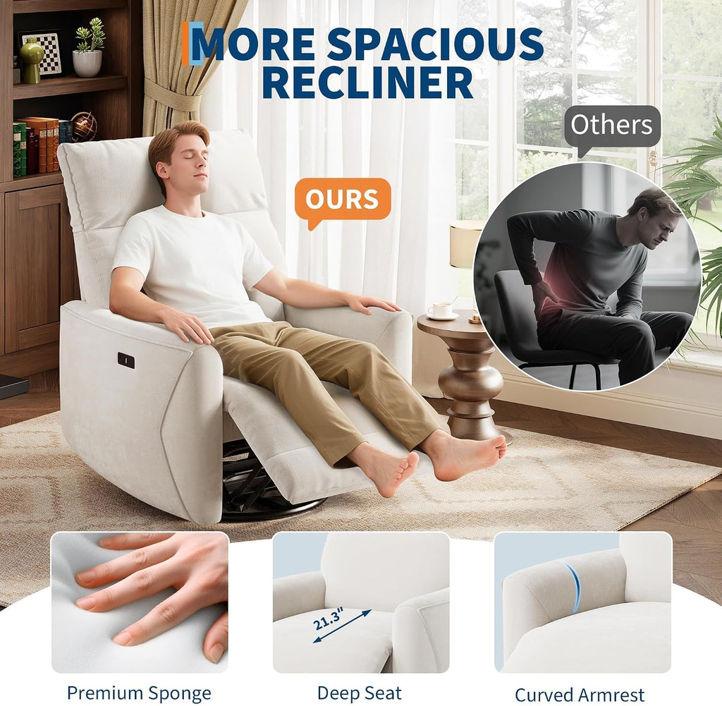IDEALHOUSE Swivel Rocking Nursery Recliner Chair Rocker Recliner Glider Deep Seat PU Leather Sofa Chair with high Backrest for Nursery, Living Room, Bedroom & Home Movie Theater (Cream)