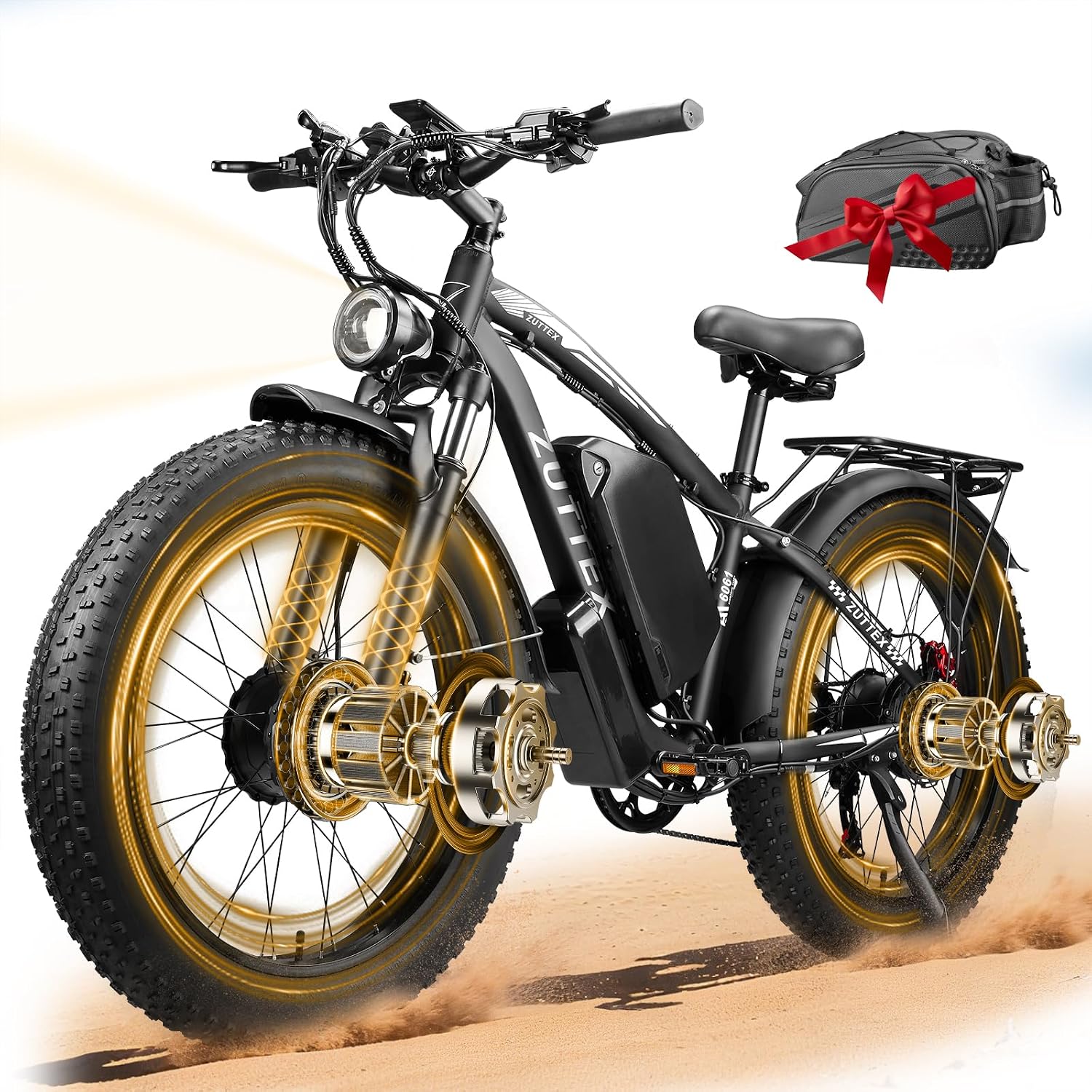 Dual Motor Ebike Peak 9000W - 47MPH Fast Ebike for Adults 58V Max-Output 36AH Battery Electric Bike 105 Miles 7-Speed 24' Fat Tire EBike for Mountain Sand