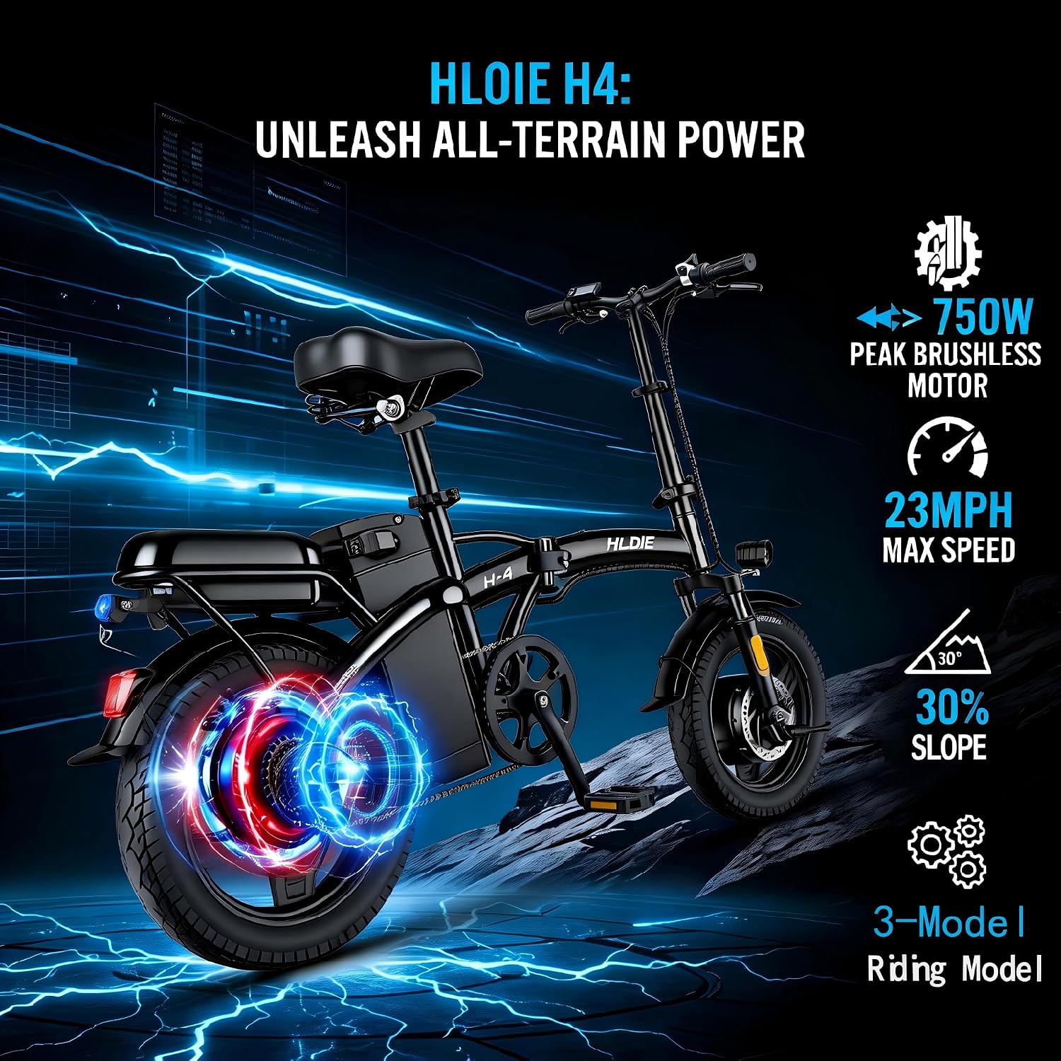 HLOIE Folding Electric Bike for Adults, 750W Peak Motor, Up to 23 MPH, 14' Foldable Ebike with 48V 12Ah Battery, 35 Miles PAS Range, Mini Electric Bicycle for Adults & Teens