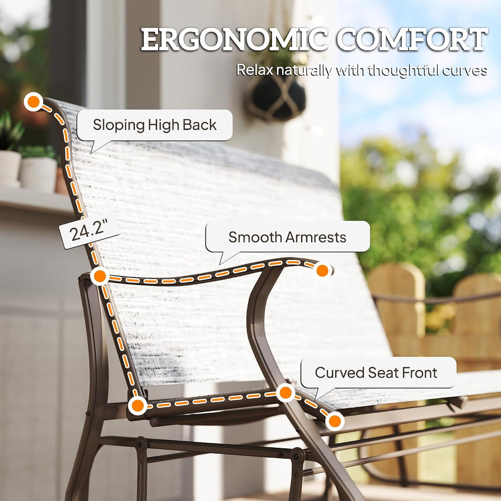 Outsunny 2-Person Outdoor Glider Bench, Patio Glider Loveseat Chair with Powder Coated Steel Frame, 2 Seats Porch Rocking Glider for Backyard, Lawn and Garden, Mixed Gray