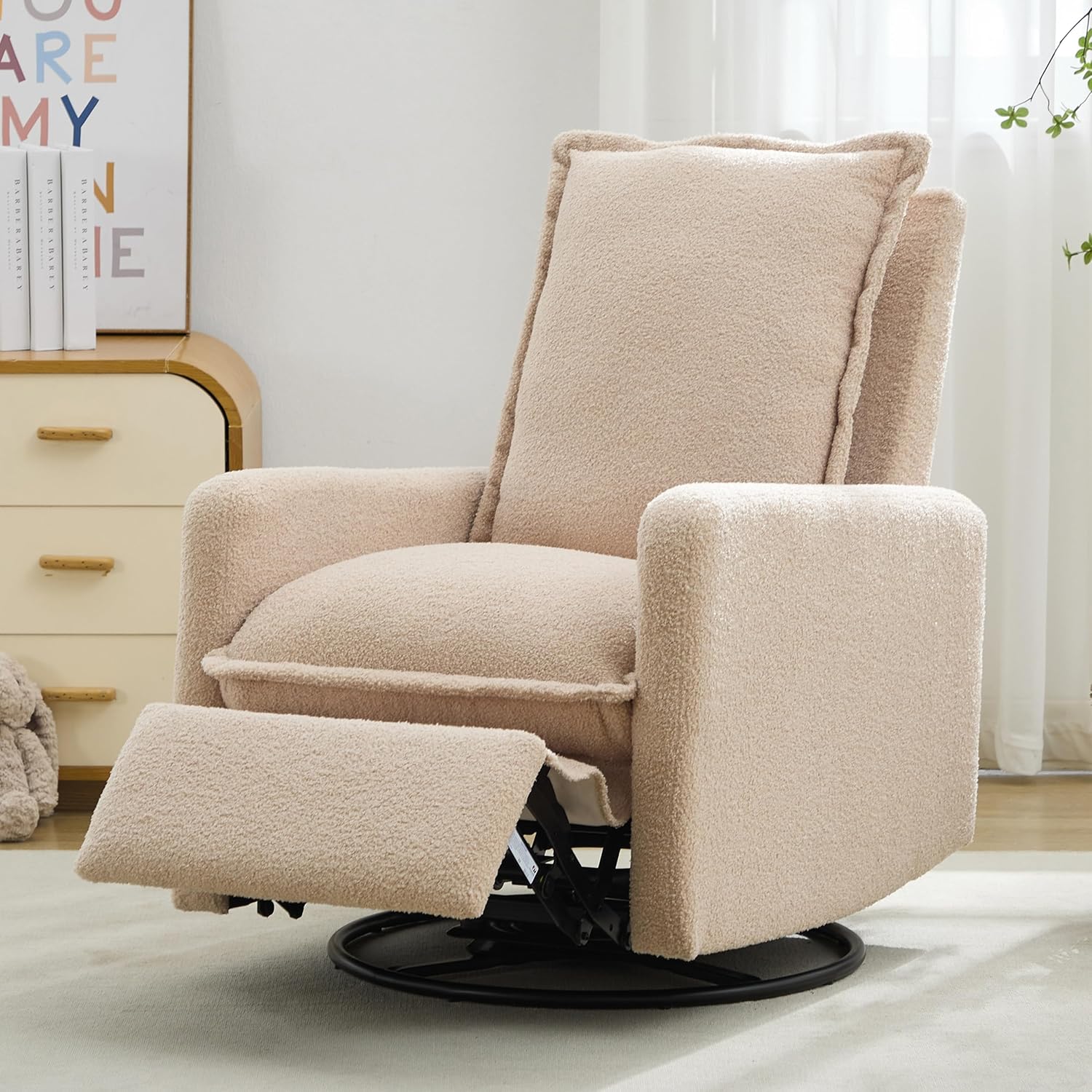 JIVOIT Modern Swivel Rocker Recliner Chair, Linen Fabric Glider Rocker Recliner, Rocking Chair Nursery with Backrest and Footrest, Single Reclining Sofa for Living Room Bedroom Apartment (Oatmeal/68)