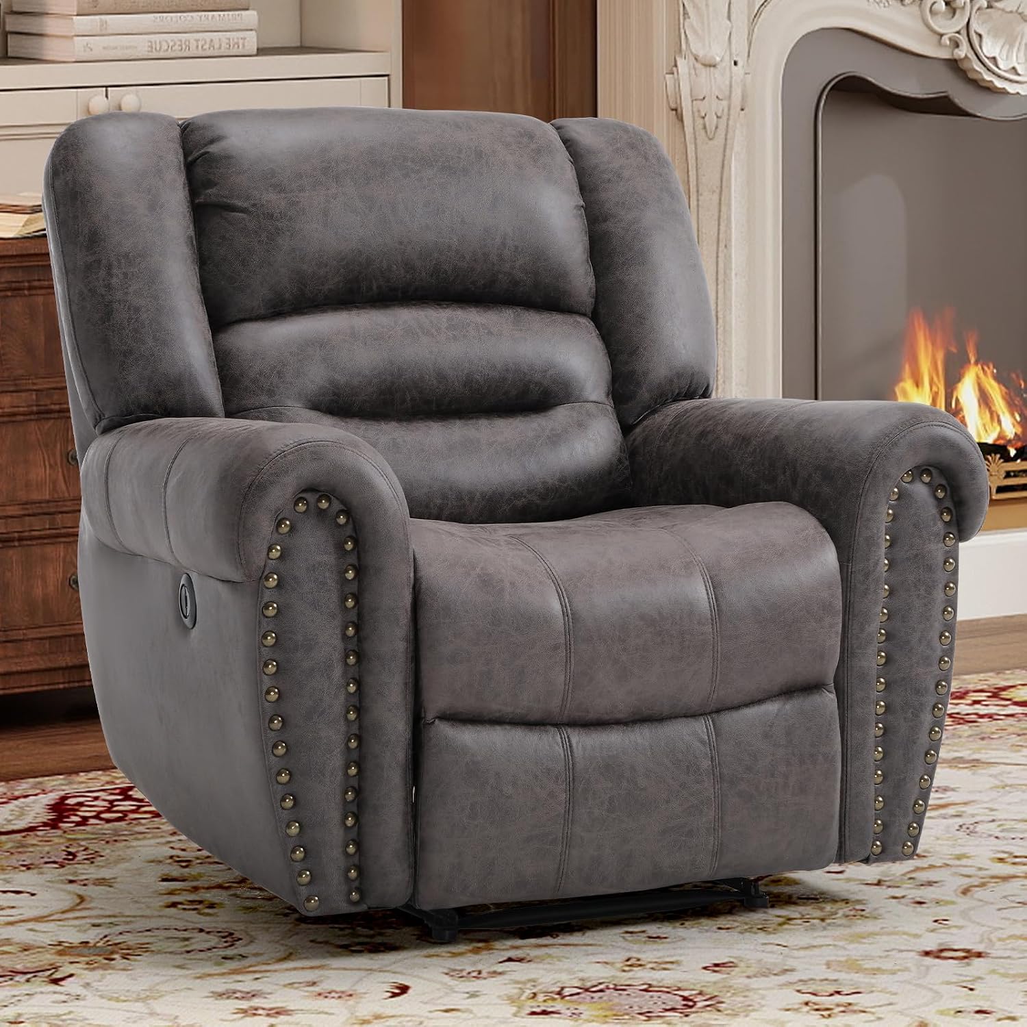 Bonzy Home Power Recliner Chair, Soft Faux Leather Recliner Chair with Thickened Padding and USB&Type-C Charging Ports, Classic Heavy Duty Single Reclining Sofa for Living Room, Dark Gray