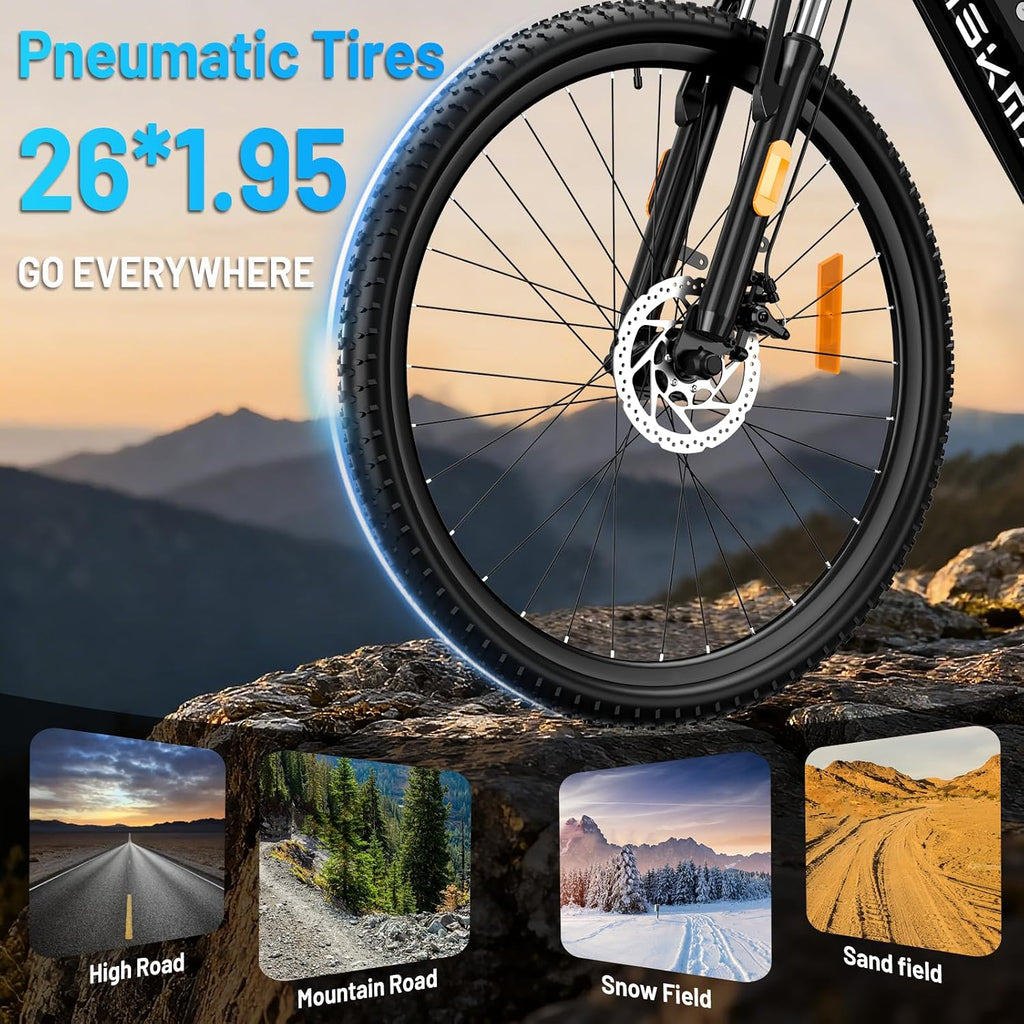 REOCRO Electric Mountain Bike for Adults, 26' E-Bike with 750W Peak, 48V Removable Battery, 45+ Miles PAS Range, 25MPH, 7 Speed, Commuter Ebike for Daily Ride, Electric Bicycle for Teens