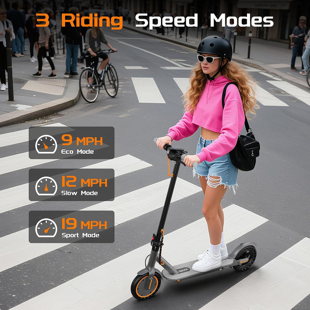 NAVIC Electric Scooter with Dual Suspension, 8.5'/10' Tires, 350W/500W Motor, 19/22 Mph, Max 22/25/27/49Miles Range, Foldable E Scooter for Adults with Braking, App Control