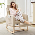 Nursery Rocking Chair with Foot Rest, High Back Upholstered Glider Rocker Chair, Solid Wood Base Lounge Chair for Mom Feeding, Living Room Bedroom Relaxation
