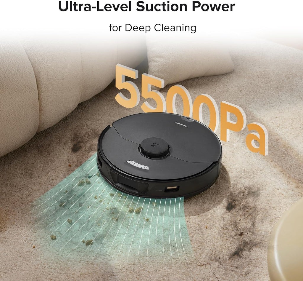 roborock S7 Max Ultra Robot Vacuum and Mop Combo, Auto Mop Drying, Auto Mop Washing, Self-Emptying, Self-Refilling, 5500Pa Suction, Reactive Tech Obstacle Avoidance, Black (Renewed)