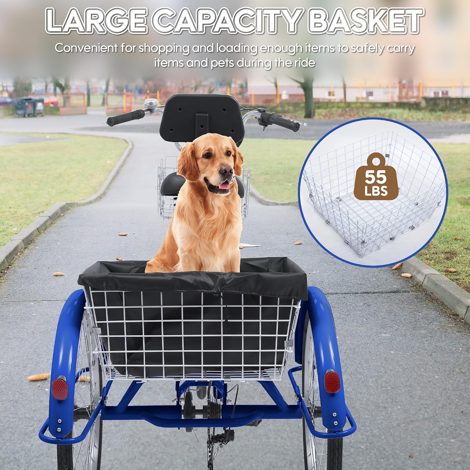 24/26 Inch Tricycle for Adults, 7 Speed Beach Cruiser Bike Adult Tricycles for Women Men, 3 Wheel Bikes for Adults Large Seat with Backrest, Three Wheel Bikes with Front & Rear Baskets