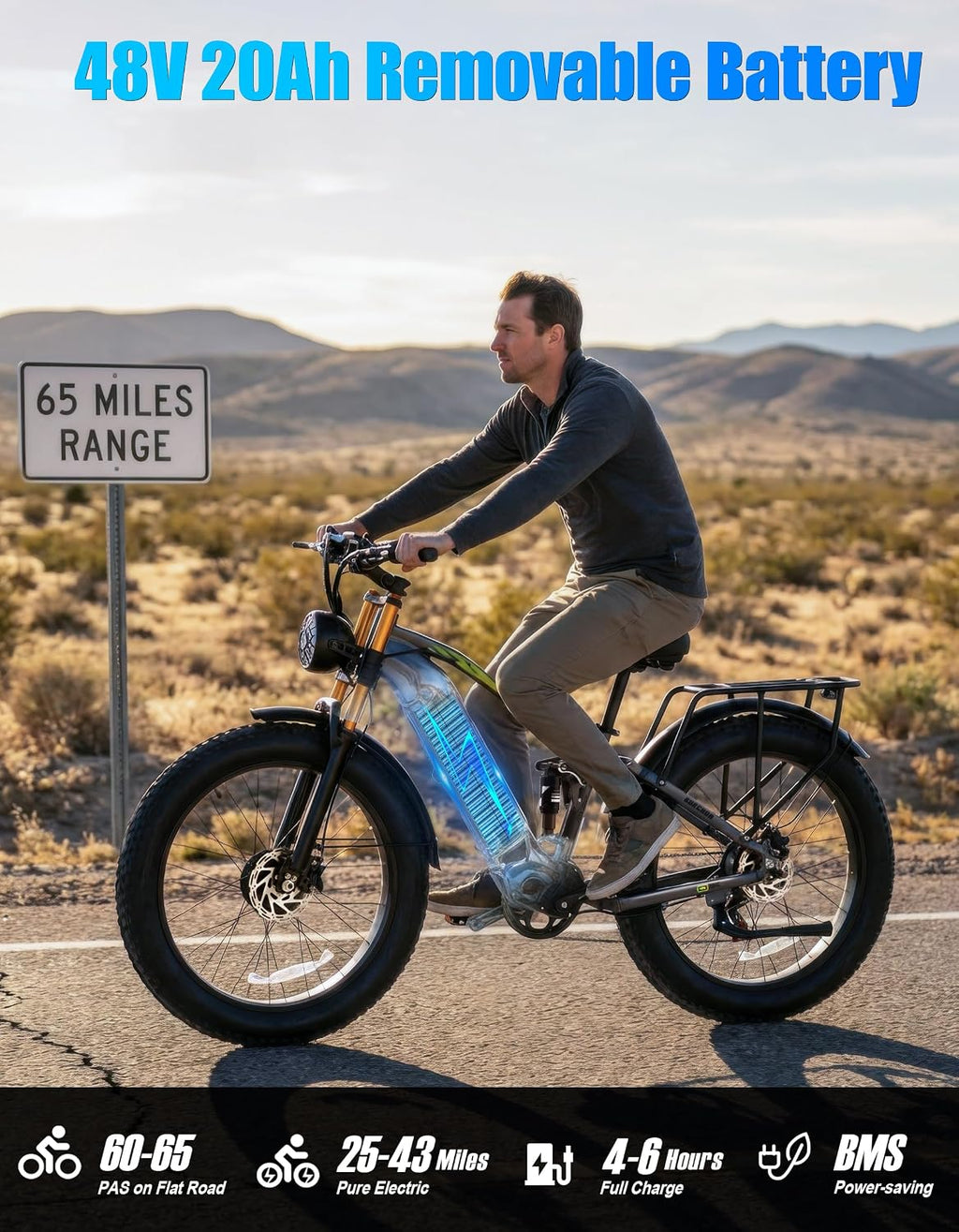 2026 Dual Motor Electric Bike for Adults AWD 5000W/3000W Peak 40 MPH/30 MPH E Dirt Bike, 52V/48V Removable Battery 65/80/150 Miles Max Long Range with Full Suspension 26' Fat Tires Mountain Bike