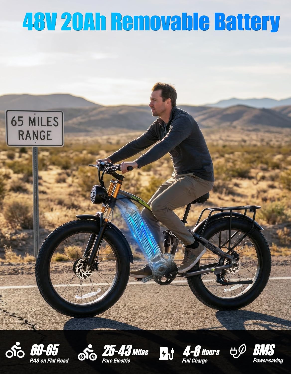 2026 Dual Motor Electric Bike for Adults AWD 5000W/3000W Peak 40 MPH/30 MPH E Dirt Bike, 52V/48V Removable Battery 65/80/150 Miles Max Long Range with Full Suspension 26' Fat Tires Mountain Bike