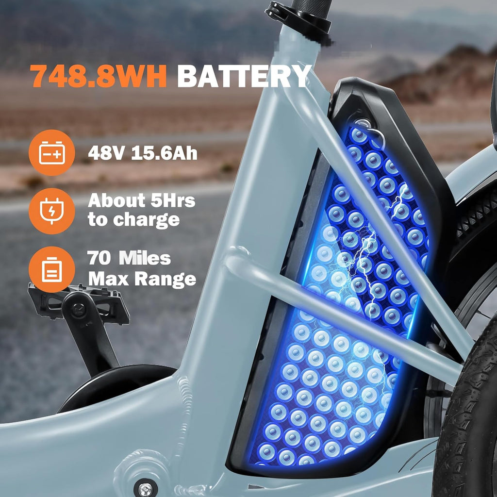 ACTBEST Triker Electric Bike, Peak 1200W Brushless Motor Folding Trike Ebike, 748.8Wh Removable Battery,Up to 70 Miles,Step-Thru 3 Wheel Electric Bicycle,20X3.0 Fat Tire Tricycle for Adults