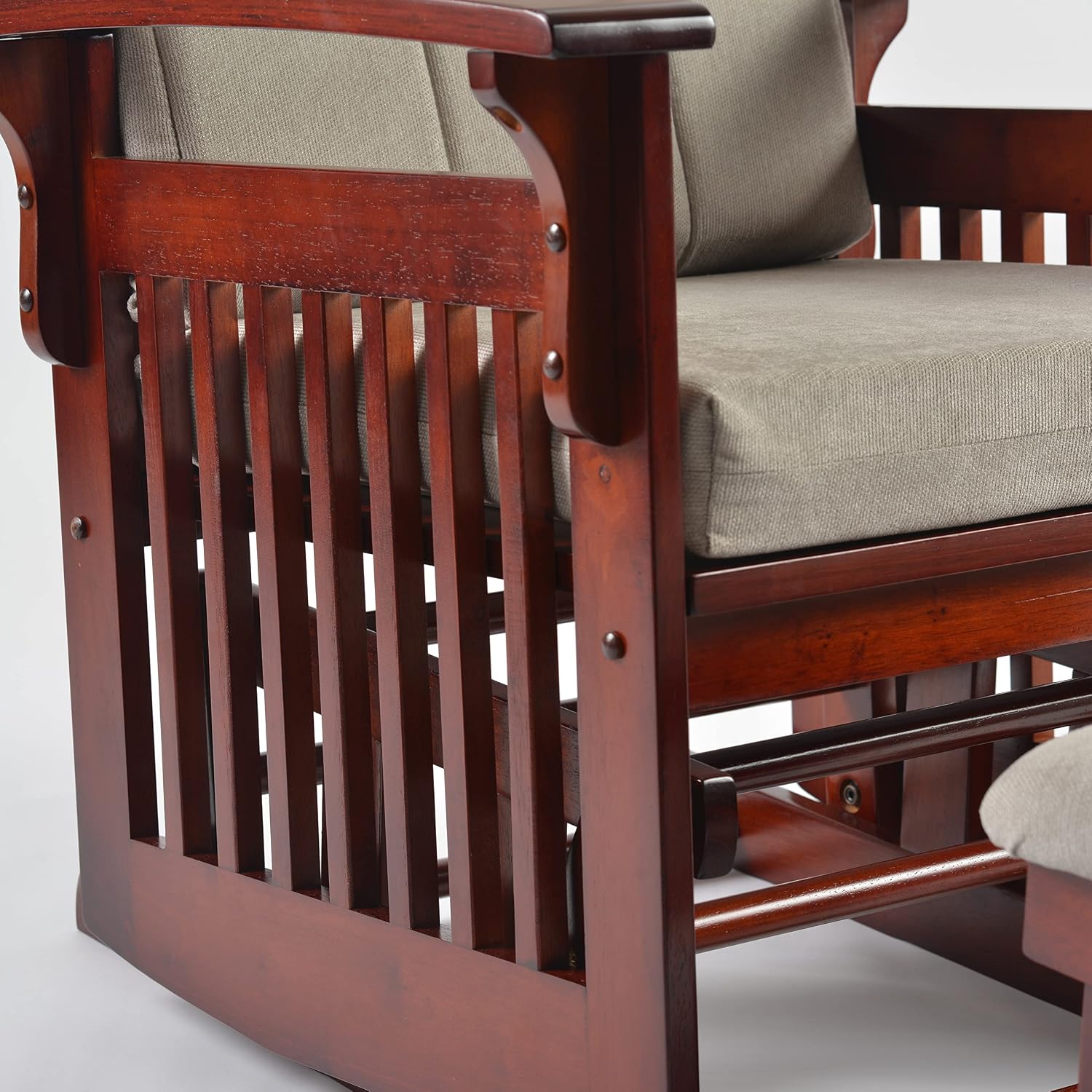 Rustic Glider Chair for Nursery with Ottoman, Resistant Rubber Wood Nursery Glider and Ottoman Sets for Relaxing, Rocking Chair for Living Room Bedroom, (Brown)