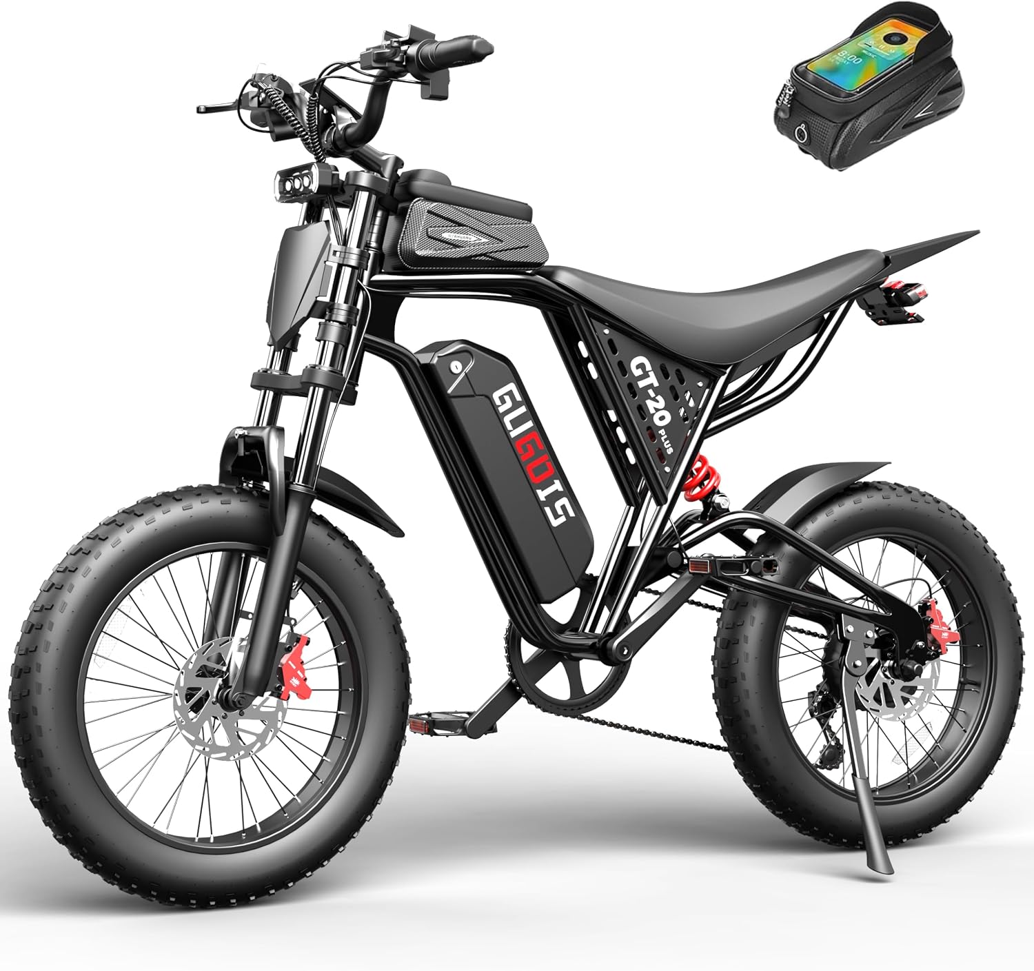 Rakowe Electric Bike for Adults, 2000W Peak Motor, 20' Fat Tire Electric Dirt Bike, 48V Removable Battery, Up to 34MPH & 80 Miles, Hydraulic Disc Brakes, Full Suspension, 7-Speed Ebike