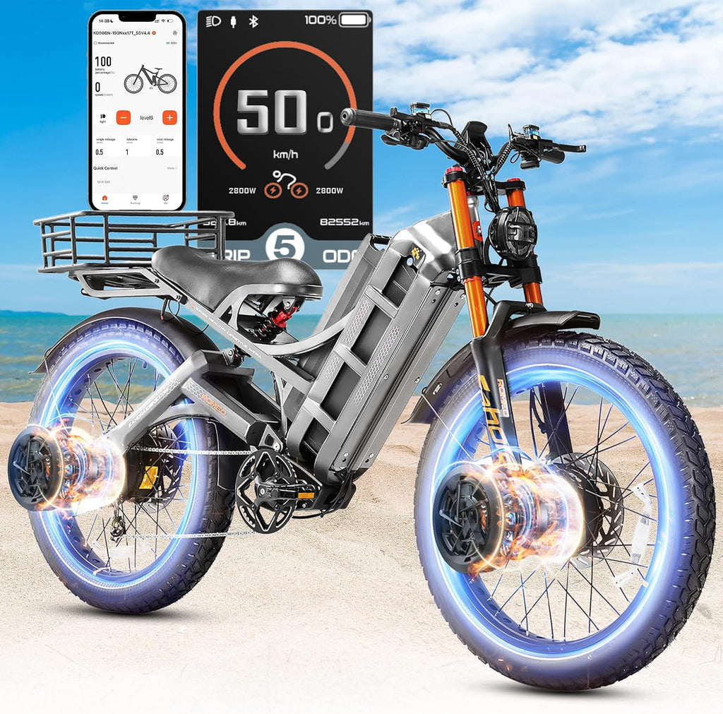2026 eAhora Romeo Pro 3/2 50-46 Mph Electric Bike for Adults, 5600W/4000W/2500W Dual Motor Ebike 60V 80Ah/52V 70Ah Battery 200 Miles Long Range, 26*4.0'/20*4.5' Fat Tire, Full Suspension, All Terrain