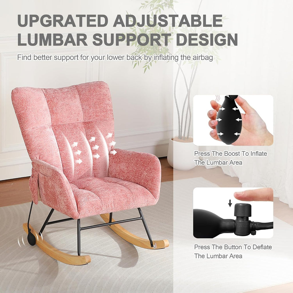 Rocking Chair Nursery, Nursery Rocking Reading Chair Indoor, Cozy Upholstered Glider Rocker Chairs for Living Room Bedroom, Sillas Mecedoras (Chenille, Pink)