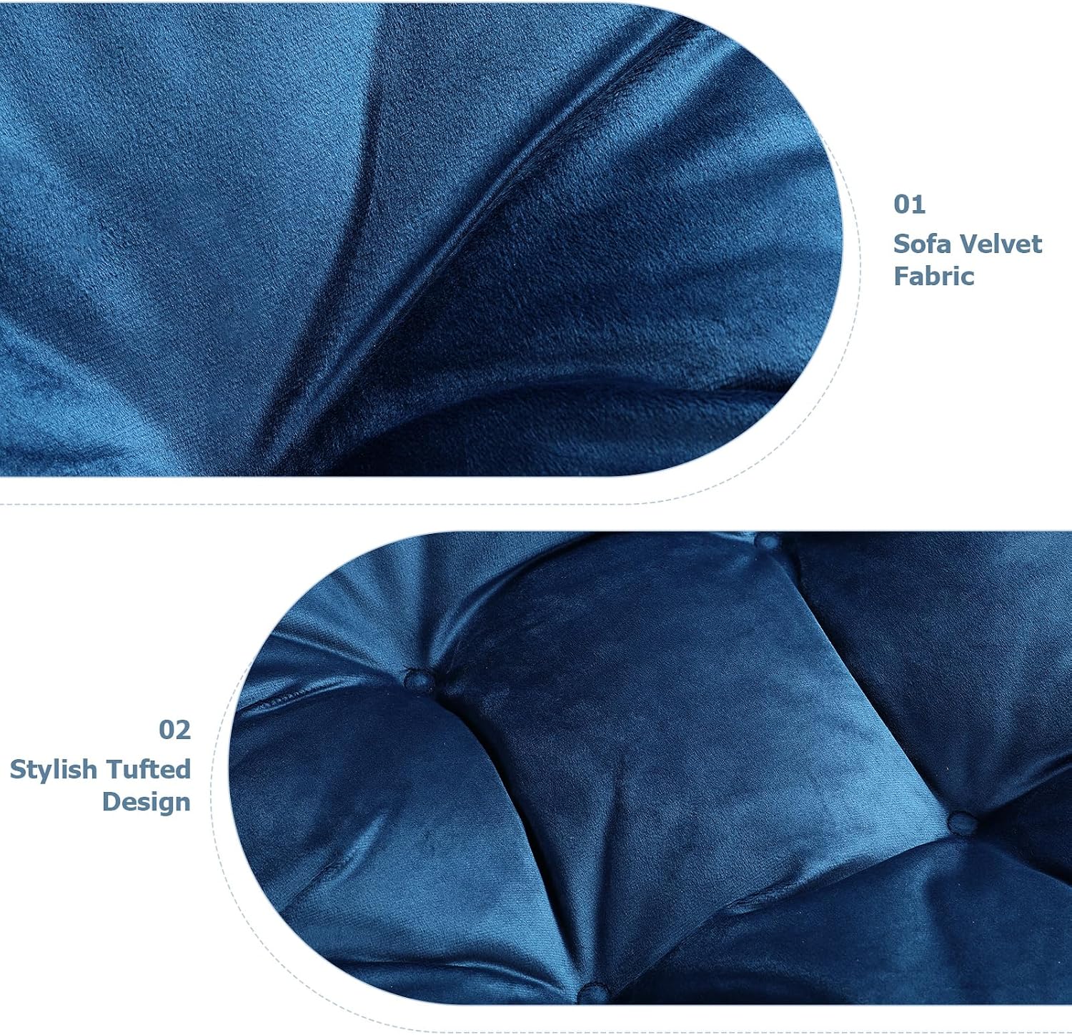5PCS Glider Rocker Replacement Cushions Thick Soft Velvet Glider Cushions Replacement Set with Ottoman Cushion and Storage Pockets for Nursery Wooden Rocking Chair, Navy Blue
