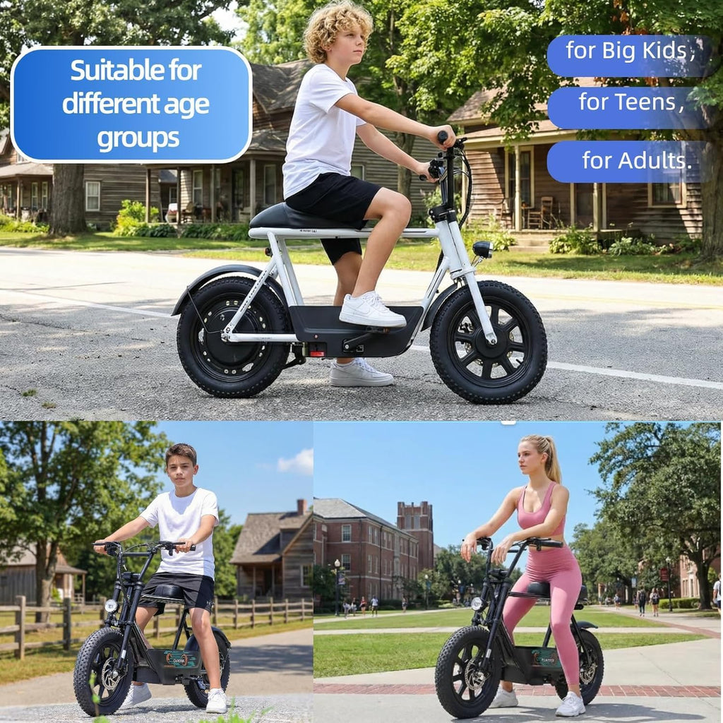 Caroma Peak 1200W Electric Scooter with Seat, 16' Fat Tire Electric Dirt Bike, Max 30Miles Ranges, Top Speed 20Mph, Electric Motorcycle Mini Bike with Basket for Pets & Cargo, UL 2272 Certified