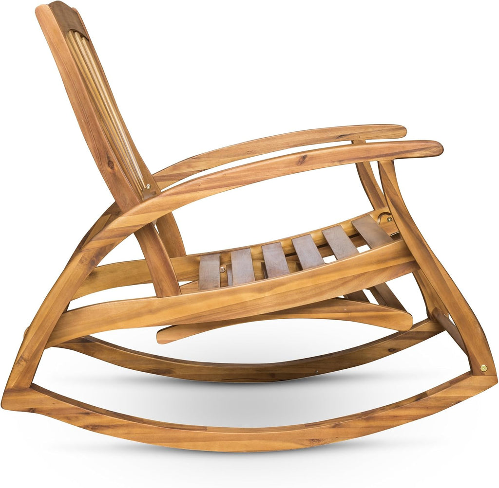 Christopher Knight Home Alva Outdoor Acacia Wood Rocking Chair with Footrest, Teak Finish