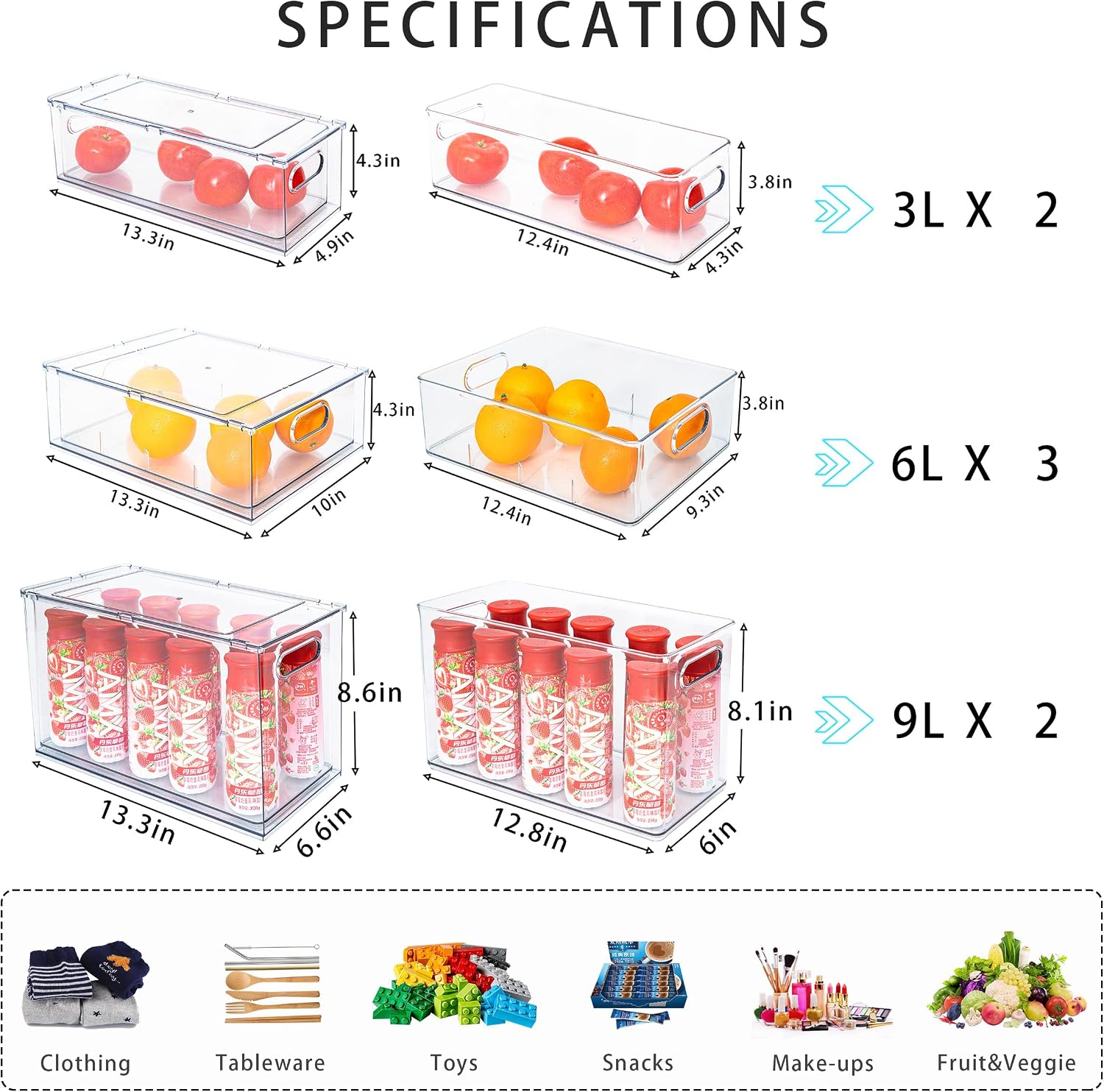 7 pack Stackable Refrigerator Organizer Bins Pull-Out Drawers for Fruit and Veggies Storage Organizer for Fridge Clear Drawer Containers with Handle Divided Organization for Produce Saver