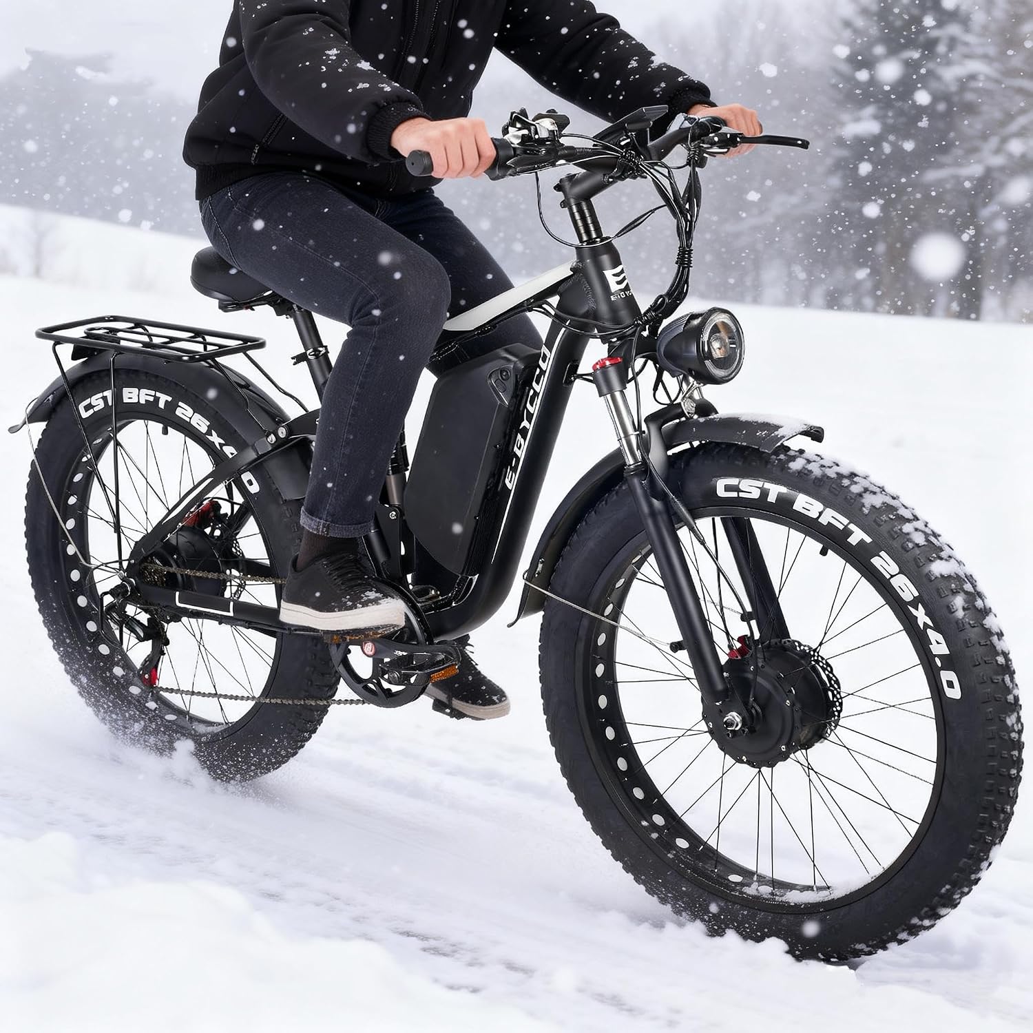 6000W Peak Electric Bike for Adults, 52V 32AH Dual Motor E-Bike, Up to 90Mile & 45 M P H All-Terrain Fat Tires Full Suspension 24/26 Inch Electric Bicycles Hydraulic Disc Brake for Road UL2849 by SGS