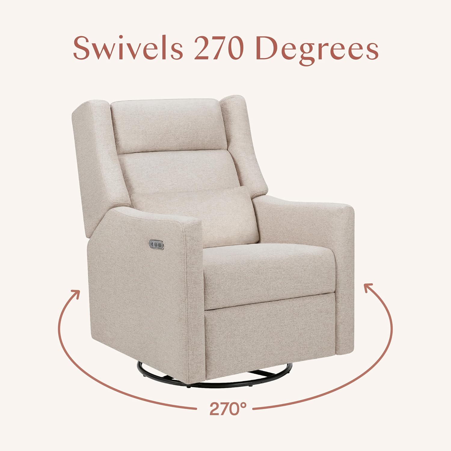 Babyletto Kiwi Plus Power Recliner and Swivel Glider with Power Headrest and USB Port in Performance Beach Eco-Weave, Water Repellent & Stain Resistant, Greenguard Gold and CertiPUR-US Certified