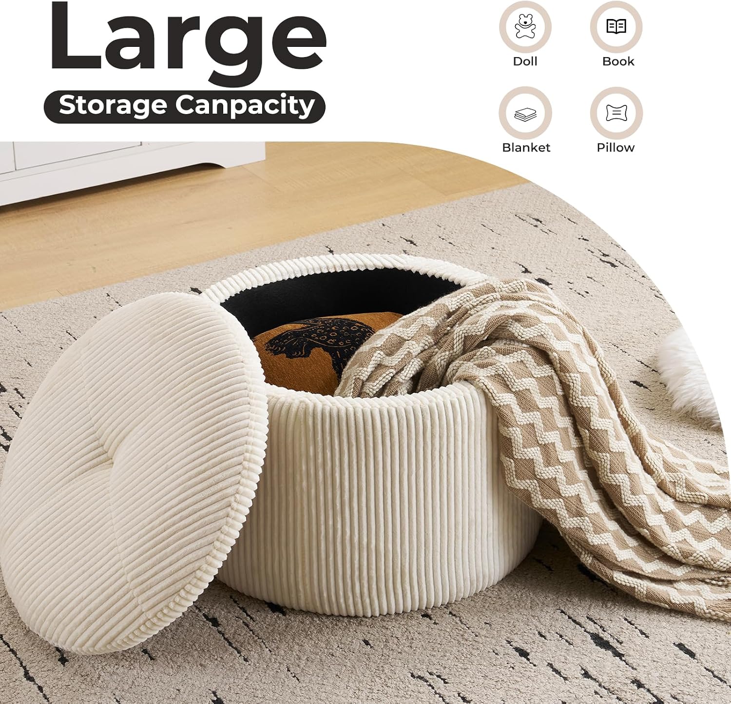 Oversized Swivel Rocker Recliner Chair with Massage and Heat, Manual Swivel Glider Rocker Recliner with 2 Pillows, Rocking Nursery Chair with Storage Ottoman, Adjustable Headrest,Corduroy Beige
