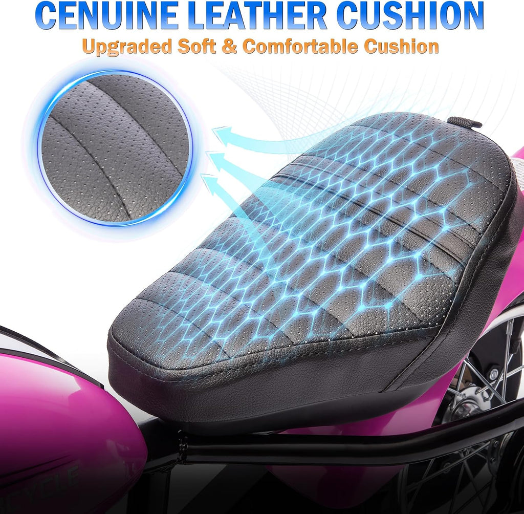 24V 9AH Electric Dirt Bike for Kids, 250W Strong Motor 13.6MPH Fast Speed Electric Retro Off-Road Motorcycle, Leather Seat Dirt Bike, LED Lights, Air-Filled Tires, Pink