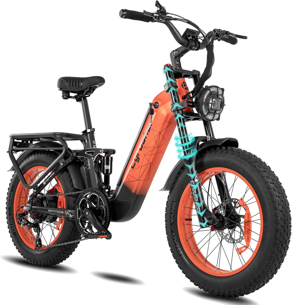 Cyrusher Aluminum Electric Bike 20Inch, Kommoda3.0 1500w 28Mph 48V20Ah 75Miles, Air Suspension, Hydraulic Disc Brakes