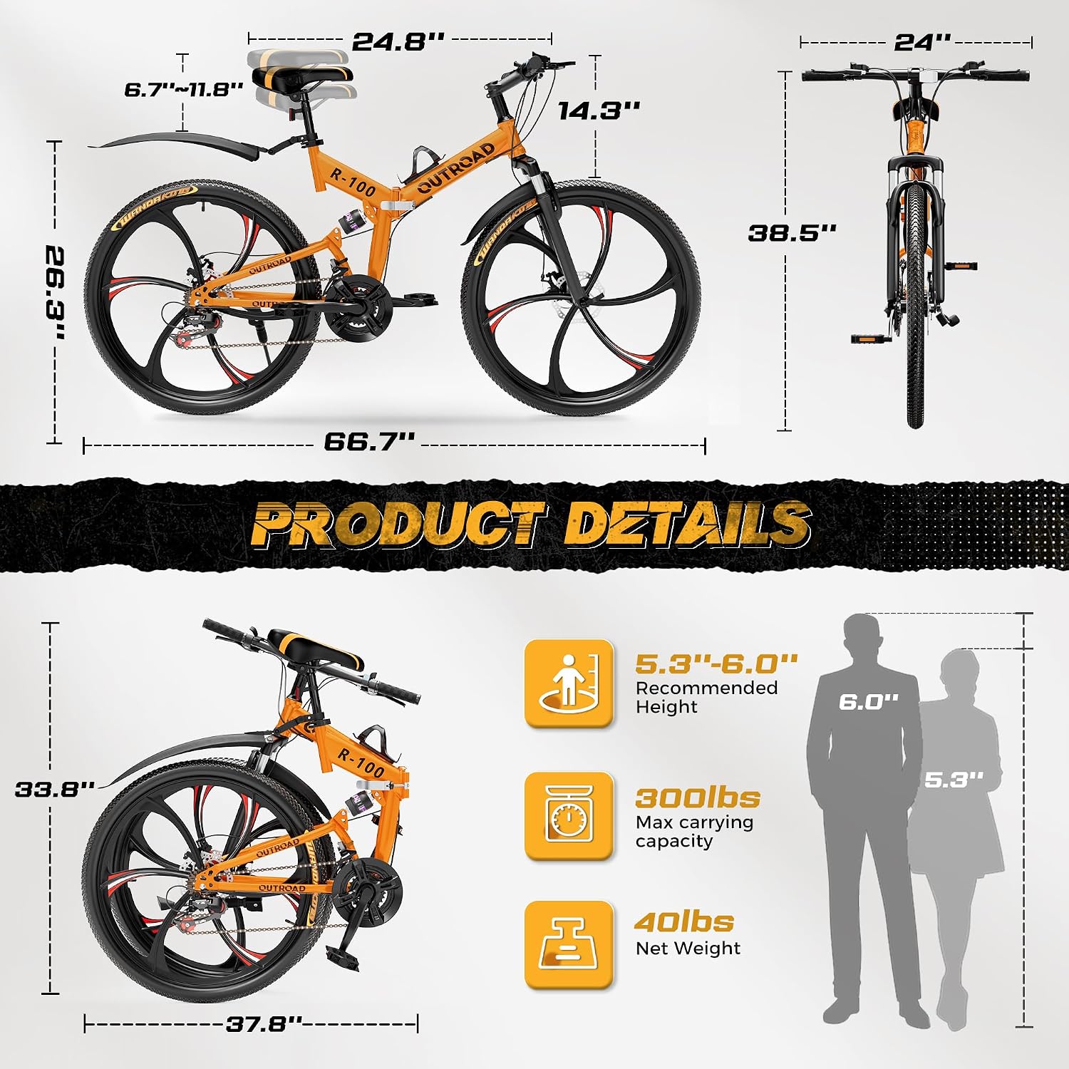 26 Inch Adult Folding Bikes/Mountain Bikes, 21 Speeds Mountain Bicycles with Full Suspension, Dual Disc Brake, High Carbon Steel Frame, Foldable Bike for Men/Women/Teen, Multiple Colors