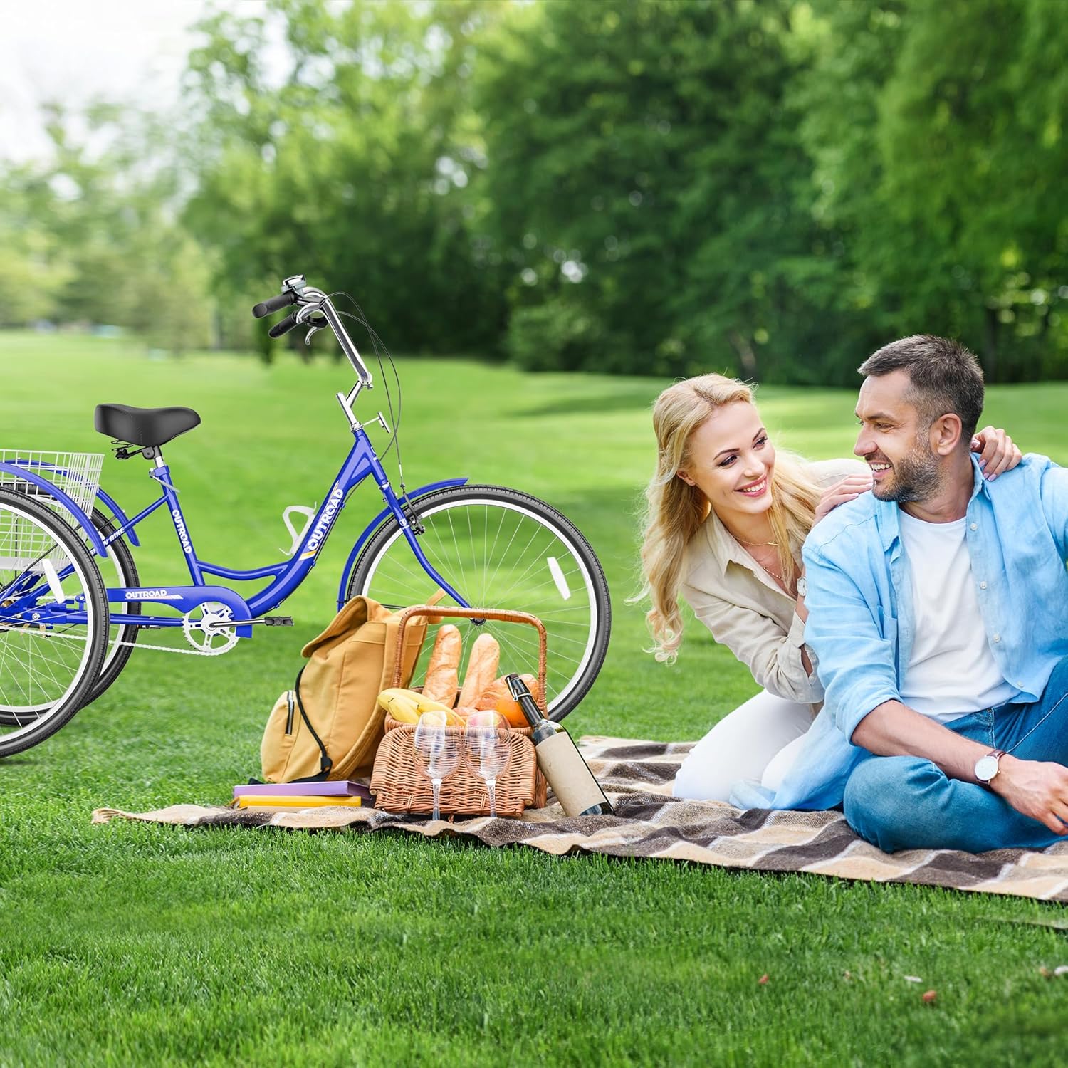 Max4out Adult Tricycle with Large Basket 24/26 Inch, Stable 3 Wheel Cruise Bicycle for Shopping, Beach and City Trike Perfect for Men, Women, Seniors（Blue/Purple/Red）