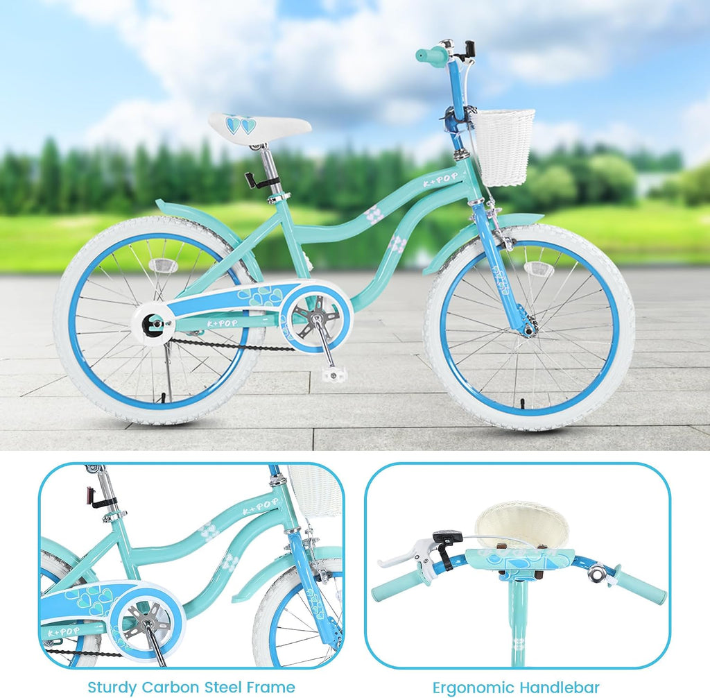 Girls Bike with Basket for 4-12 Years Old Kids, 16 20 Inch Kids Bicycle, 16 Inch Girls Bikes with Training Wheels and Kickstand, 20 Inch Bike with Kickstand, Adjustable Seat, Multiple Colors